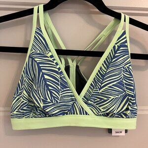 NWT LL Bean Swim V Neck Bikini Top Size 4 Regular Green & Blue print